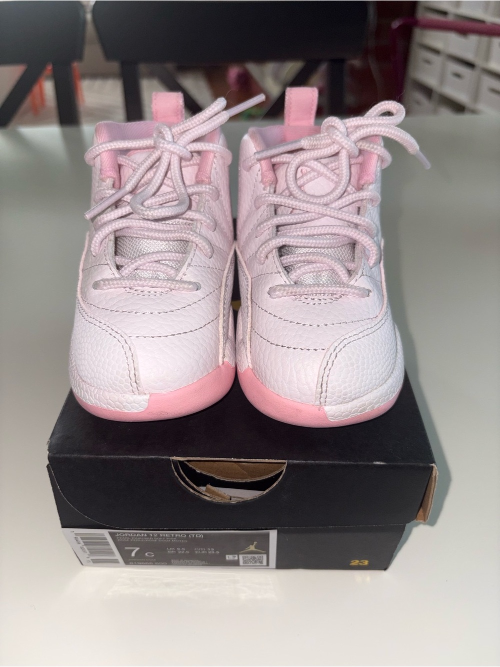 Jordan 12 Retro Pink Pearl/Med Soft Pink Leather Sneakers 7